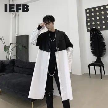 IEFB Homens Outono Roupas Novas Preto Branco Cor do Contraste de Retalhos Personalizado Longa Camisa Japão coreano Tendência Tops de Manga Longa