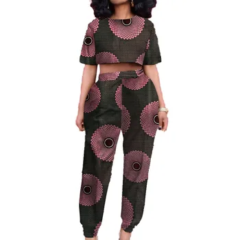 Moda africana Mulheres de Calça de Conjuntos de Street Style Ancara Impressão de Barriga Baring Tops Patch Jogger Calças de Senhora, Ancara Roupas