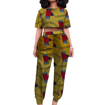 Moda africana Mulheres de Calça de Conjuntos de Street Style Ancara Impressão de Barriga Baring Tops Patch Jogger Calças de Senhora, Ancara Roupas