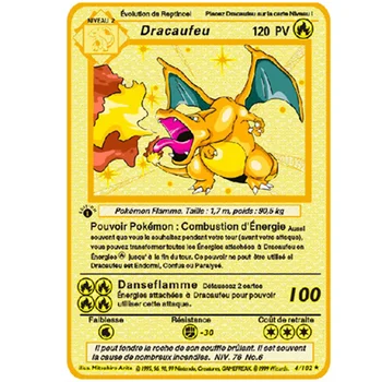 Pv Francês Pokemons Do Ouro Do Cartão De Anime Não Repita Brilhando Pikachu, Charizard Jogo De Cartas Batalha Carte Pokemon Trading Kaarten Brinquedos