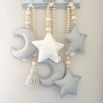 Contas De Madeira Lua Estrela Ornamentos Apanhador De Sonhos Quarto De Crianças, Pendurada Na Parede Decoração Meninas Bebê Tendas Decorativos