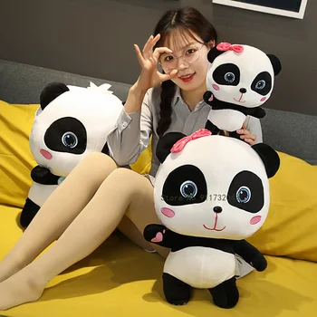 Brinquedos De Pelúcia Do Animal Bebé Kawai De Pelúcia, Presente De Aniversário Macio Engraçado Peluch Bonecas Panda Almofadas Para O Sofá Família Flik Sorridente Azul