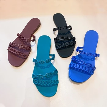 GXCMHBWJ Verão Fora Deslizar No Macio do PVC Televisão Chinelo de Moda da Marca de Três Desenho da Cadeia de Praia Slides Coloridos Clássico Jelly Shoes
