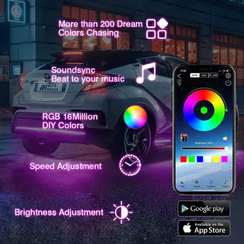 OKEEN 6pcs Impermeável do Carro Underglow Iluminação LED Kit Neon RGB Sotaque Underbody Tiras de Múltiplos Modos de Controle Remoto sem Fio