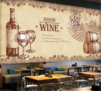 Beibehang Retro Europeu e Americano, pintados à mão, papel de parede personalizado high-end vinho adega barra de ferramentas de plano de fundo de papel de parede