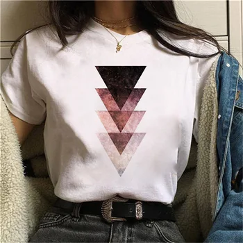 Padrão Geométrico Impresso Confortável Respirável T-Shirt Feminino Gráfico Harajuku Superior T-Shirt Bonito De Manga Curta Y2k Estética