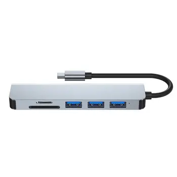 6 Em 1 Estação de Acoplamento Tipo C-HDMI-Adaptador de 3 USB C Hub Hub 3.0 TF SD Slot para Leitor de PD para o MacBook Pro/Air/Huawei-Mate