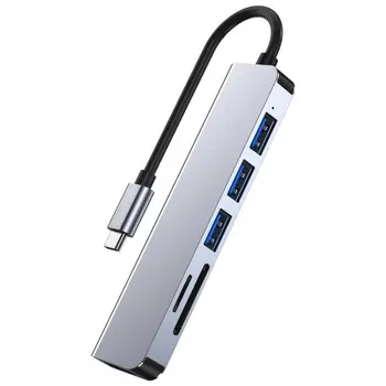 6 Em 1 Estação de Acoplamento Tipo C-HDMI-Adaptador de 3 USB C Hub Hub 3.0 TF SD Slot para Leitor de PD para o MacBook Pro/Air/Huawei-Mate
