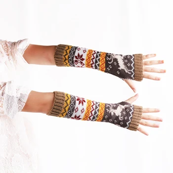 Moda das Mulheres Aquecedores de Braço Veado/floco de Neve de Inverno, Luvas sem dedos de Luvas de Malha de 32cm Luvas de comprimento Guantes Casual Feminino Luvas