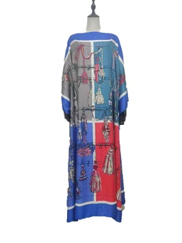 Boêmio Brilhante Multicolor Tradicionais Das Mulheres Muçulmanas Chão Comprimento Maxi Vestidos De Kuwait Popular Do Verão PrintedSilk Kaftan Vestido