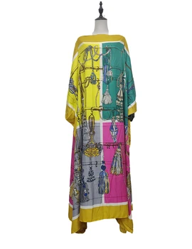 Boêmio Brilhante Multicolor Tradicionais Das Mulheres Muçulmanas Chão Comprimento Maxi Vestidos De Kuwait Popular Do Verão PrintedSilk Kaftan Vestido