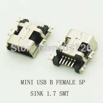 10PCS Mini USB Conector Tipo B 5pin de SMT da Placa do PWB do Dissipador de 1,7 Tomada USB Tomada Fêmea 2.0