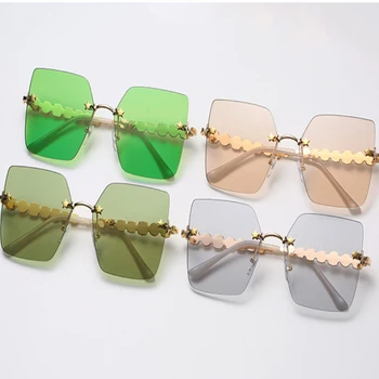 Novo Sem Moldura Quadrada De Diamante Óculos De Sol Para Mulheres Cor-De-Rosa Verde Óculos De Alta Qualidade Tendência Da Moda Liga Clássico Grande Tons