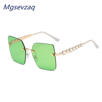 Novo Sem Moldura Quadrada De Diamante Óculos De Sol Para Mulheres Cor-De-Rosa Verde Óculos De Alta Qualidade Tendência Da Moda Liga Clássico Grande Tons