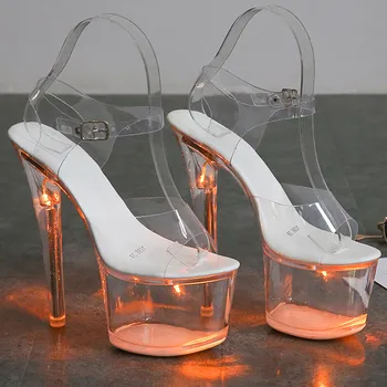 Mulheres Sandálias de Luz Brilhante Sapatos Claro Sandálias de Salto em PVC de Alta Plataforma Sandálias de Salto Alto Transparente Saltos Stripper de Casamento