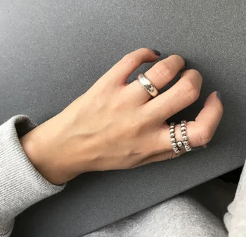 Dupla camada de esferas H da forma 925 prata esterlina de personalidade abrir o anel do sexo feminino, estilo punk jóias