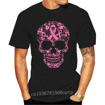 Tatuagem De Caveira Tops, T-T-Shirt Conscientização Do Câncer De Mama Black Para Homens Mulheres T-Shirt Elegante Personalizado