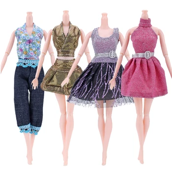 Moda de Roupas de Boneca 4 peças/set Diário Outwear Vestido, Tops, Calças para a Boneca Barbie Casual Casa de bonecas Acessórios de Brinquedos de DIY