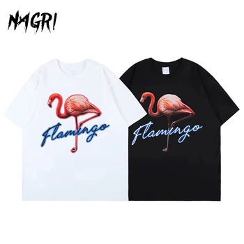 Dos Homens de moda de T-Shirts de Verão Flamingo Casual Manga Curta T-shirt de Hip-Hop e Streetwear Oversized Preto Branco Tee Gráfico Homens