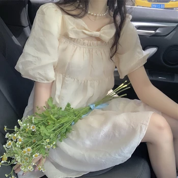 Doce Princesa Bonito Vestido de Verão, Super Novo de Fadas do Arco Puff Manga do Vestido da Boneca para as Mulheres kawaii vestido lolita dress