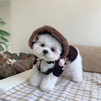 INS estilo coreano primavera urso bonito de suspender a saia Bichon Teddy cão saia cão de estimação, roupas de cachorro pequeno vestido
