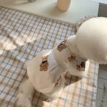 INS estilo coreano primavera urso bonito de suspender a saia Bichon Teddy cão saia cão de estimação, roupas de cachorro pequeno vestido