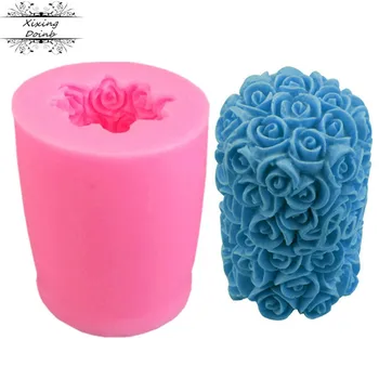 A forma cilíndrica Rosa Rosa de silicone sabão molde multi função da vela do molde de bolo de bolo assando molde DIY de artesanato