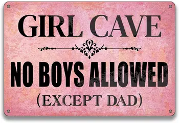 BellowDeer Engraçado Cor-De-Rosa Decoração Home Da Parede Vintage Girl Caverna Sinal De Metal Não Meninos Permitido Entrar Retro Quinta Meninas Filha Quarto