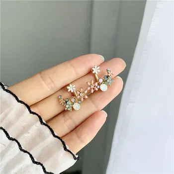 2019 coreano quente de jóias de moda frescos bonito gancho gota de óleo de flor brincos de cristal brinco para mulheres