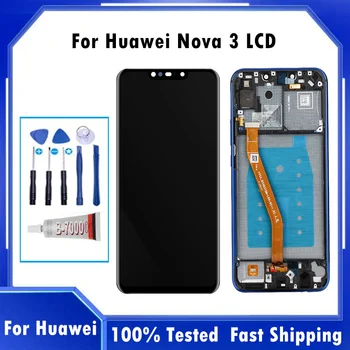 Testado LCD Para Huawei Nova 3 LCD Com Moldura de Tela Para a Huawei Nova 3 Ecrã de Visualização do PAR-LX1 PAR-LX9 LCD de Substituição