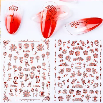 Flores Letras Rose Adesivos 3D Para Unha Autocolante Conjunto de Decalques de Arte Ponta do Prego Acessórios de Decoração Manicure controles Deslizantes Amor de Design