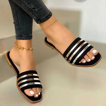 Sandálias De Mulheres Chinelos De Quarto Escorregar No Bling Ouro Sapatilhas Casuais Sapatos De Senhoras Exterior Sapatos De Sandálias Femininas Plus Size 2021 Moda De Verão