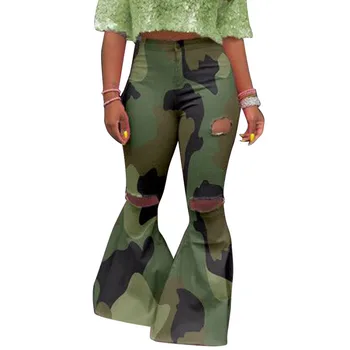 Calças de Brim das mulheres Mulher de Cintura Alta Jeans Calças de Camuflagem de Mulheres de Calça Para Mulheres de Roupas Jean Mulheres Calças #T3G
