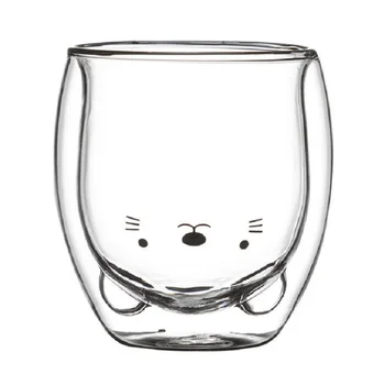 Criativo 280ML Bonito dos desenhos animados Urso Gato Dupla Camada Resistente ao Calor de Vidro Transparente Caneca de Café, de Chá de Leite Copo de Água Presente de Natal
