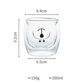 Criativo 280ML Bonito dos desenhos animados Urso Gato Dupla Camada Resistente ao Calor de Vidro Transparente Caneca de Café, de Chá de Leite Copo de Água Presente de Natal