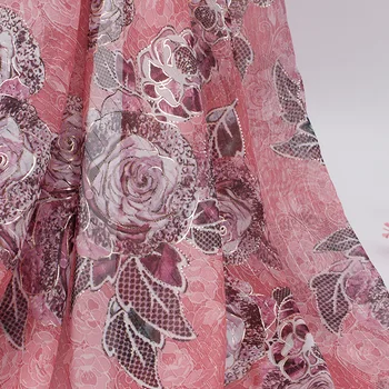Suave cor-de-Rosa de Moda de Ameixa Padrão Impresso Chiffon Tecido, o Bronzeamento Chiffon Tecido Tule Para Shirt Dress, metro A Metro,com 150 cm de Largura
