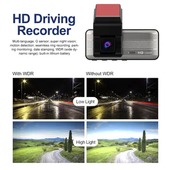 3.16 Polegadas HD 1080p Carro Gravador de Condução 24h de Monitoramento de Registro do Laço de Ângulo Amplo de Veículo DVR Gravador de Vídeo da Câmera