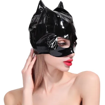 BDSM Erótico Gato de Máscara Escravo Capa de Látex Fetiche Cabeça Escravidão Catwomen Máscara com Orelha de Adultos Brinquedos Sexuais para Mulheres, Homens Função de Reproduzir Jogos