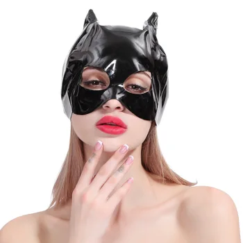 BDSM Erótico Gato de Máscara Escravo Capa de Látex Fetiche Cabeça Escravidão Catwomen Máscara com Orelha de Adultos Brinquedos Sexuais para Mulheres, Homens Função de Reproduzir Jogos