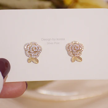 Coreia Quente Vendendo a Jóia 14K Real Chapeamento de Ouro AAA Zircão Delicada Flor Brinco Elegante das Mulheres de Acessórios do Casamento