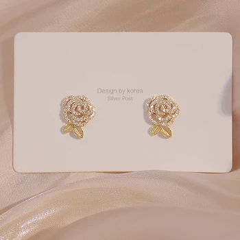 Coreia Quente Vendendo a Jóia 14K Real Chapeamento de Ouro AAA Zircão Delicada Flor Brinco Elegante das Mulheres de Acessórios do Casamento