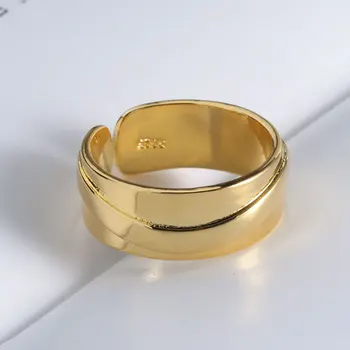 QMCOCO 925 Anéis de Prata Esterlina Para as Mulheres Ampla Lisa e Redonda Simples e Minimalista Abrir Ajustável Anéis de Dedo de Moda Feminina Presente