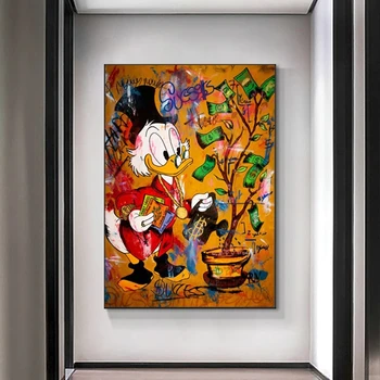 Disney Arte do Grafite Mickey Mouse Rico Dinheiro Pinturas em Tela, na Parede Imagens de Arte Cartazes e Estampas para a Decoração de Sala de estar
