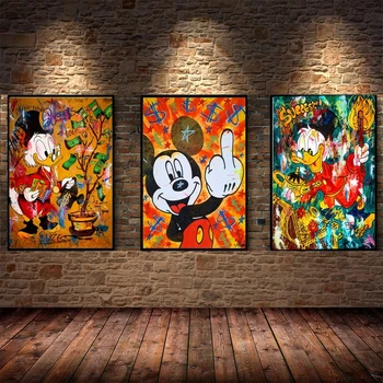 Disney Arte do Grafite Mickey Mouse Rico Dinheiro Pinturas em Tela, na Parede Imagens de Arte Cartazes e Estampas para a Decoração de Sala de estar