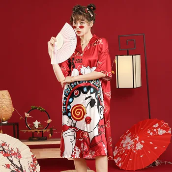 Nova Retro Estilo Chinês Pijamas Senhoras De Seda Noite Saia De Ópera De Pequim Face Chinoiserie Mulheres Solta Longa Camisola De Dormir Vestido