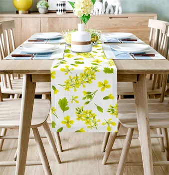 Primavera Flor Amarela Deixa Corredor da Tabela de Cozinha em Casa Mesa de Jantar de Decoração de Toalha de mesa e jogos americanos de Mesa Casamento Decoração