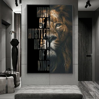 Moderno Animal Leão de Inspiração Citação de Lona, Impressão de Pôsteres e Impressões de Arte de Parede Fotos de Decoração de Sala de estar (Sem Moldura)