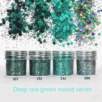 1 lata de Néon Pigmento em Pó fundo do Mar Verde Misto Série 3D Fatia Holográfico Misto de Glitter Lantejoula Outono Decoração de Unhas 10Ml