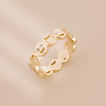 VG 6YM Feliz Sorriso Anéis para as Mulheres Bonito Dourado Strass Expressão Anéis Personalidade Feminina Moda Jóias 2021 Presente
