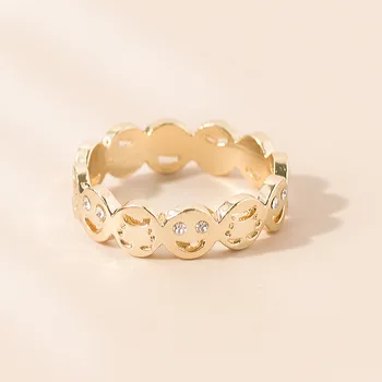 VG 6YM Feliz Sorriso Anéis para as Mulheres Bonito Dourado Strass Expressão Anéis Personalidade Feminina Moda Jóias 2021 Presente